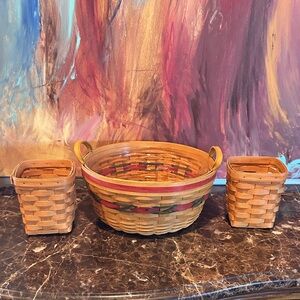 3 pieces Longaberger Multicolor Woven Basket Set